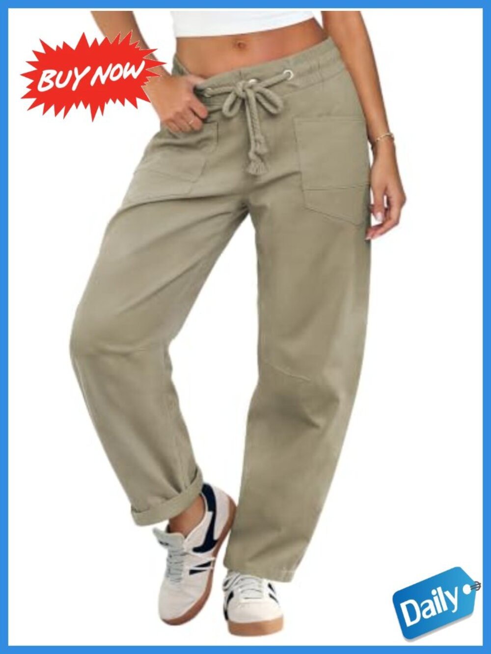 Women's Low Rise Barrel Pants Drawstring Wide Leg Cropped Casual